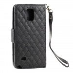 Wholesale Samsung Galaxy Note 4 Quilted Flip Leather Wallet Case w Stand and Strap (Black)